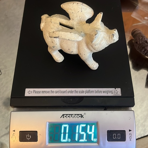 Cast Iron Flying Pig Piggy Bank Coin Bank Cream Off White Trinket - Picture 11 of 11